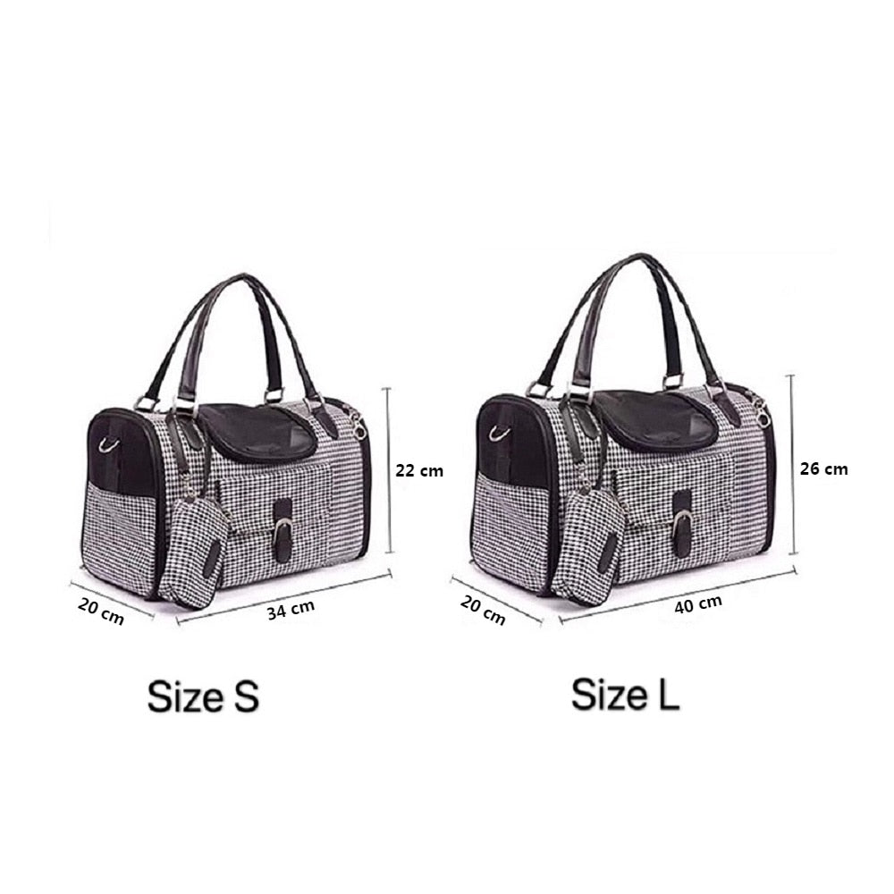 Fashion PU Leather Breathable Mesh Foldable Pet Cat Dog Carrier Handbag Pet Travel Portable Bag with Purse & Adjustable Strap - anconmall