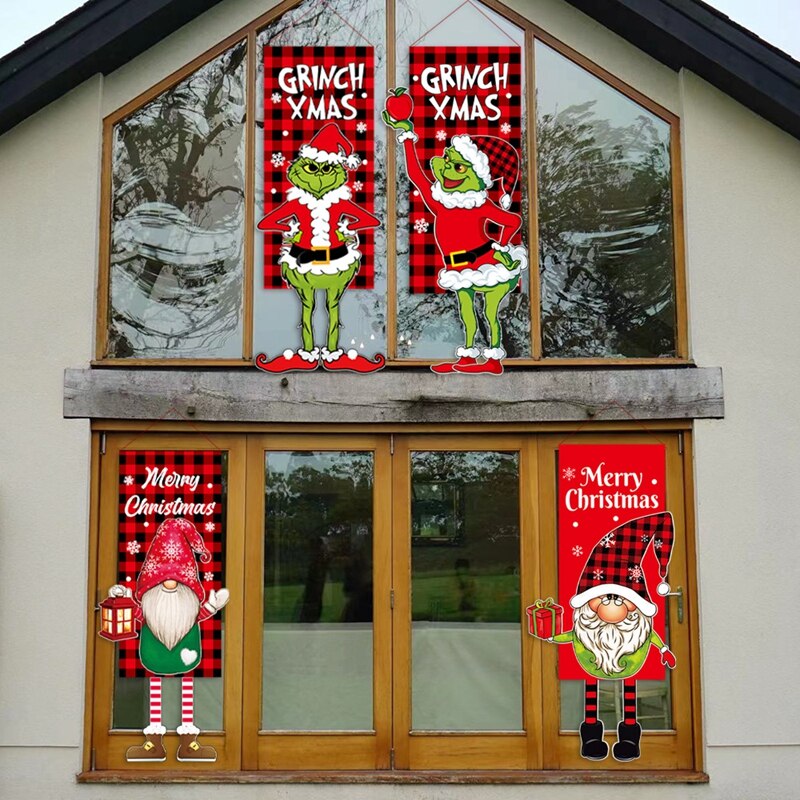 Christmas Door Hanging Banner Porch Santa Claus Faceless Doll Merry Christmas Flag Decorations For Home Navidad Ornament Pendant