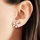 Flowers Colourful Stone Studs Earrings,Europe Yellow Gold Color Handcrafte Jewelry For Women,2022 New Gift 925 Sterling Silver