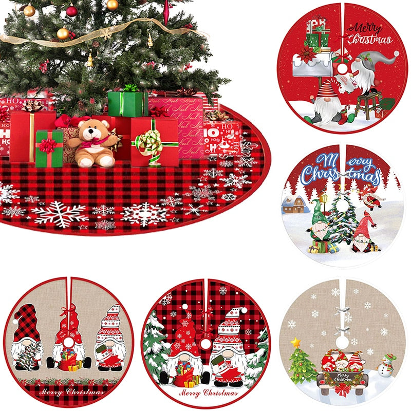90cm Christmas Tree Skirt Santa Claus Snowflake Xmas Tree Carpet Ornament Merry Christmas Decoration For Home Noel New Year 2023