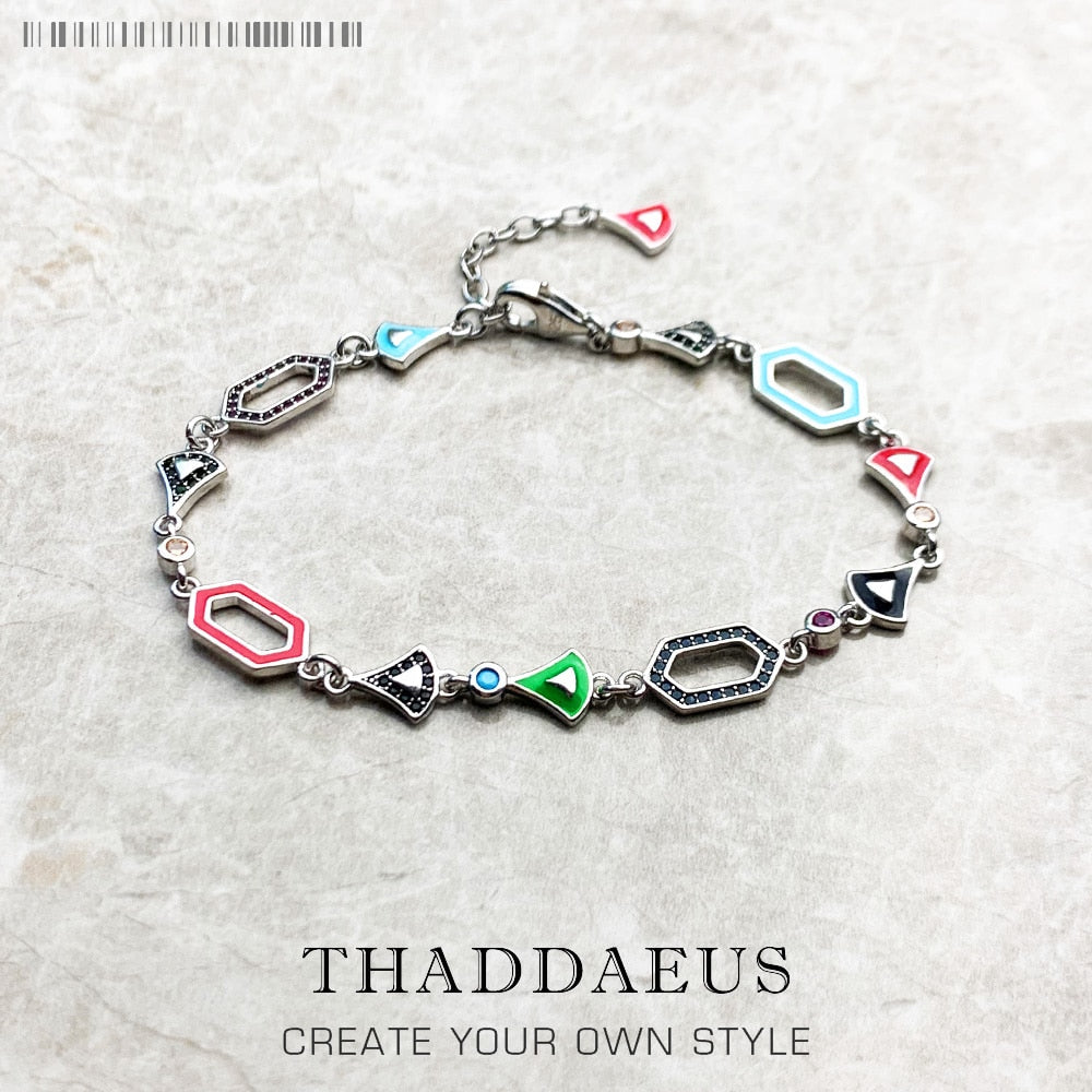 Colorful Asian Ornament Link Chain Far-Eastern Bracelet For Women 925 Sterling Silver Jewelry Feminine Gift