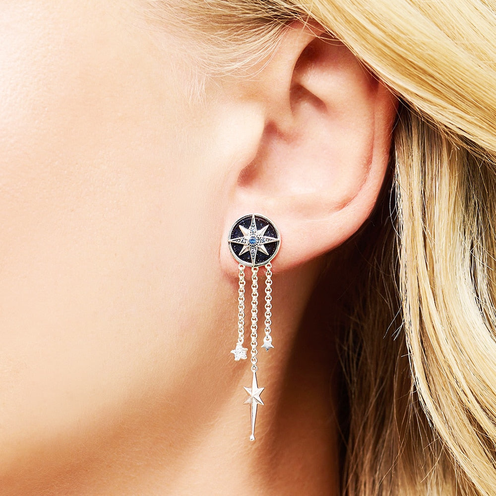 Earrings Royalty Star With Stones,Europe Fine Jewelry For Women,2023 Winter Lucky Gift In Sterling Silver 925