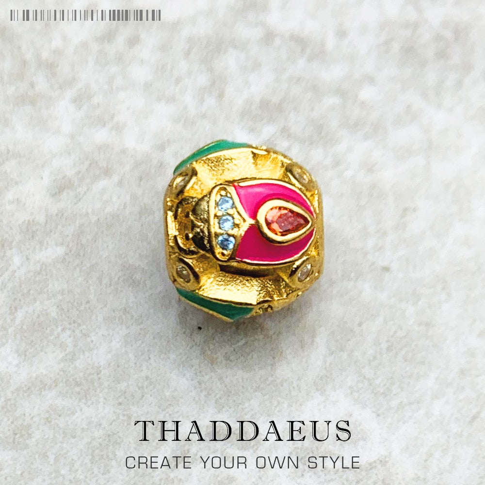 Charm Beads Golden Bug New 925 Sterling Silver Colourful Jewelry Lucky Accessories