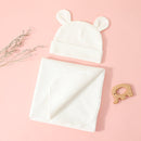 hibobi Newborn Solid Color Wrapped Blanket With Bear Ear Hat 2pcs