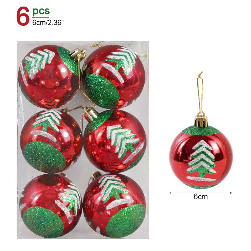 6Pcs/box 6cm Christmas Ball Ornaments Xmas Tree Hanging Pendant Christmas Decorations for Home 2023 Navidad Natal New Year Gift