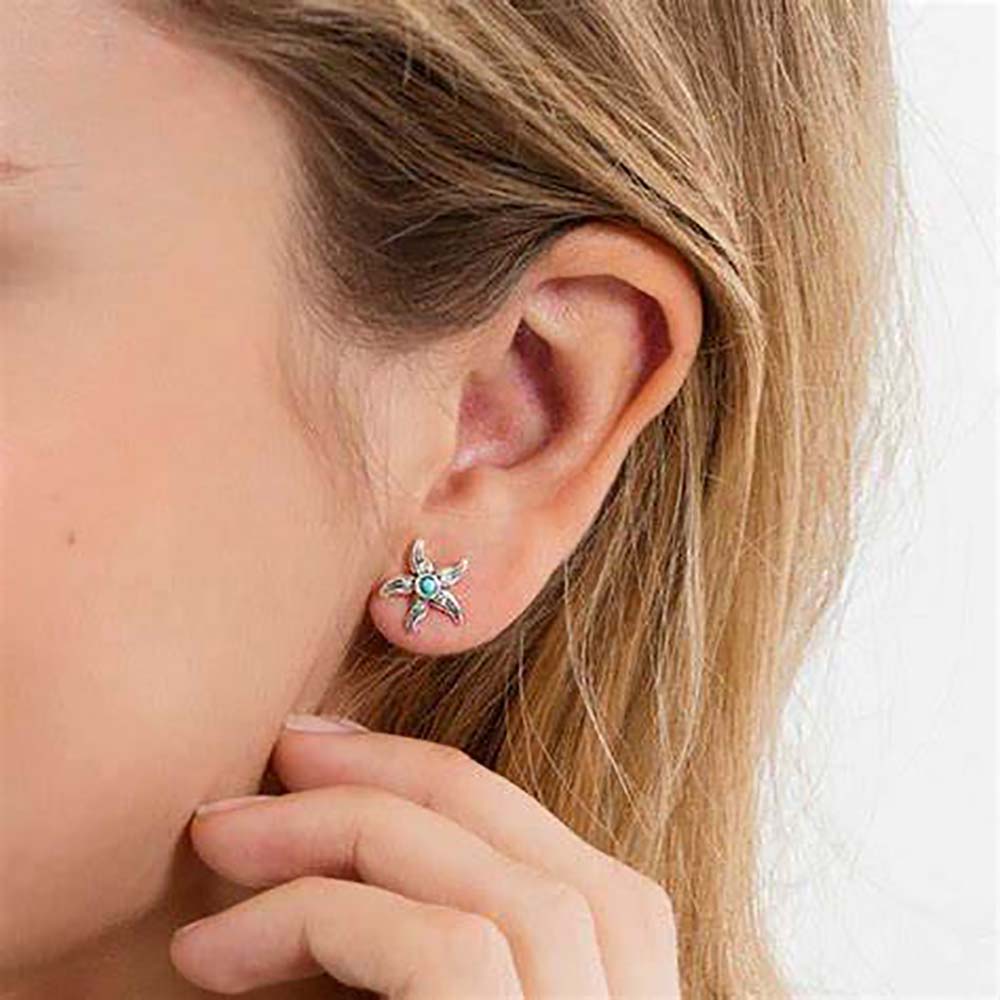 Blue Starfish Stud Earrings,Europe Style Fine Jewerly For Women Trendy Gift In 925 Sterling Silver