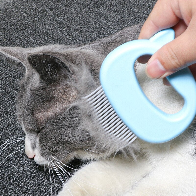 Pet Grooming Comb with Elastic Soft Needles Suitable for Short-Haired Cats, Cat Face Shaped Deshedding Massage Hair Removal Comb - anconmall