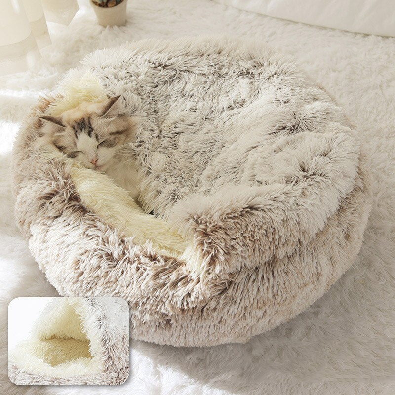 Pet Dog Cat Bed Round Plush Cats Warm Beds House Soft Sleeping Sofa Long Plushed for Small Medium Dogs Nest Cave Cushion Mats