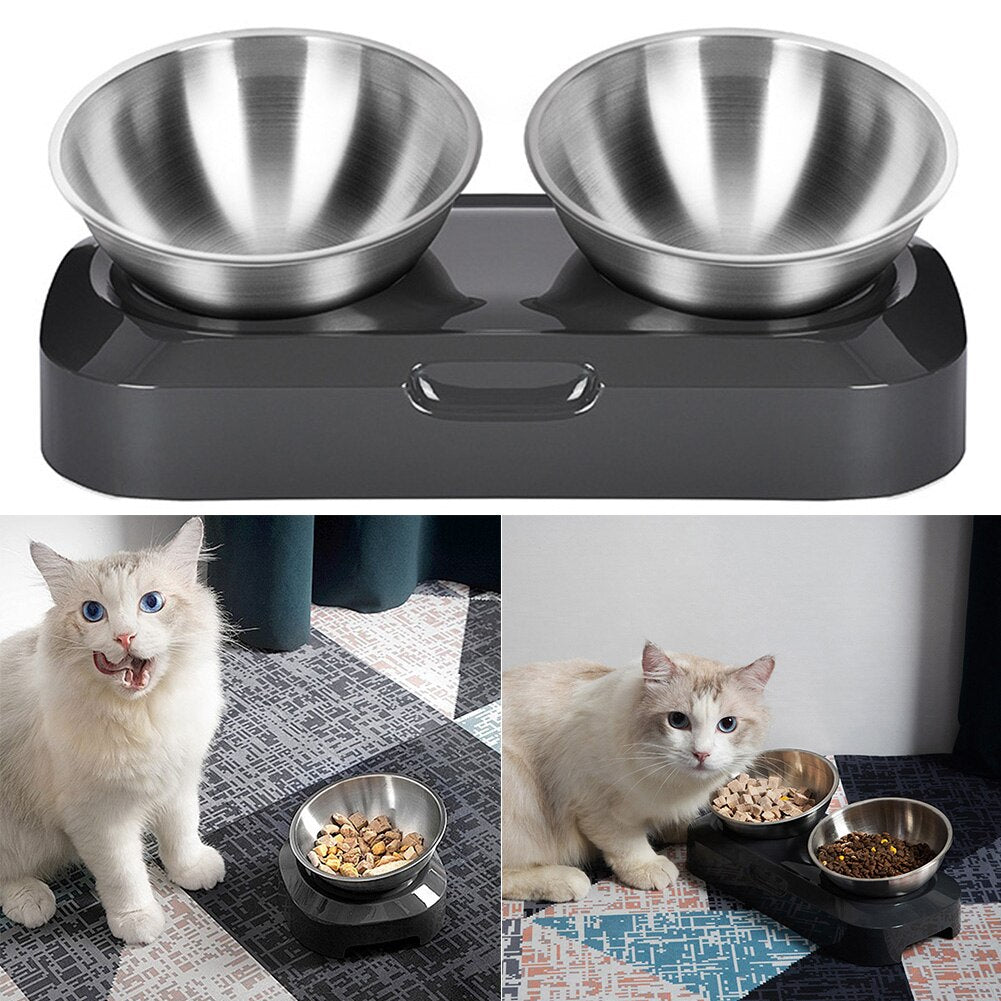 Stainless Steel Cat Feeder Bowl Dog Food Water Bowls with Stand Metal Easy to Clean Cats Dogs Double Single Pet Feeding Feeders