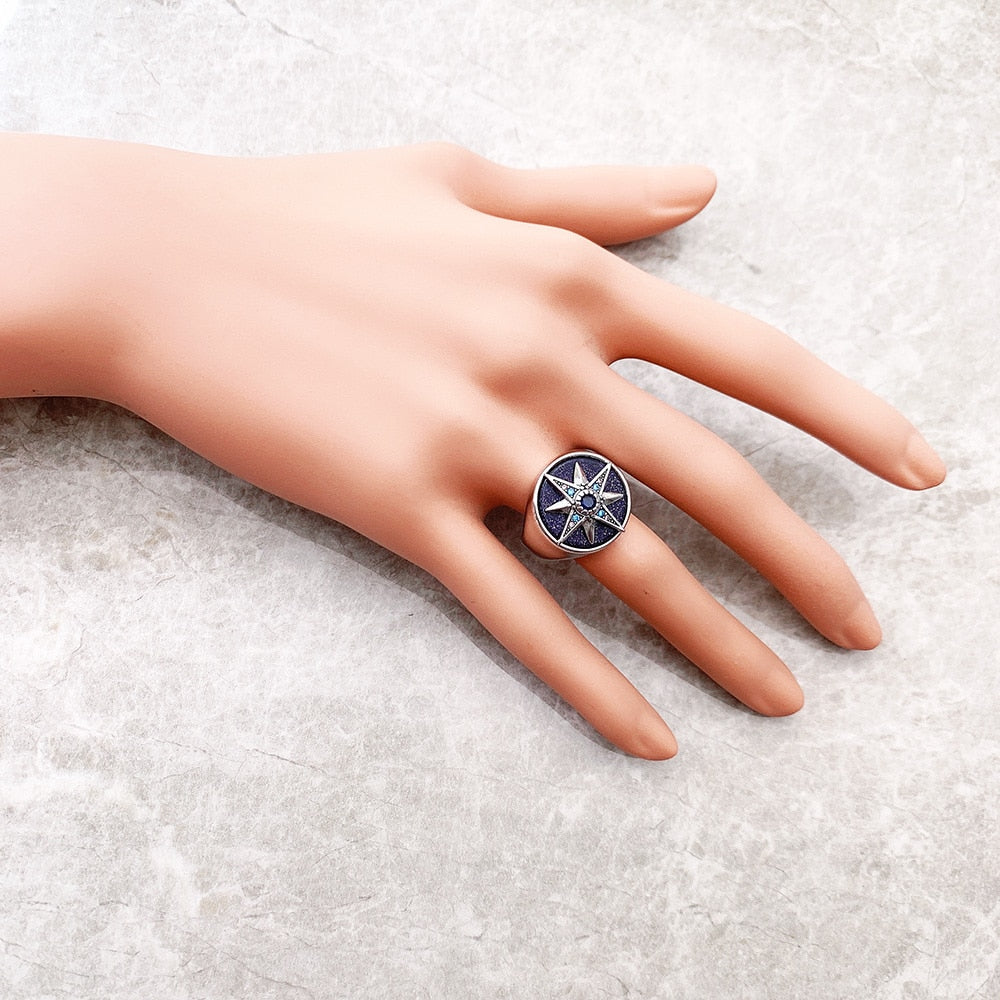 Royalty Star Signet Ring,Europe Fine Jewerly For Women,2022 Brand New Bohemia Lucky Gift In 925 Sterling Silver