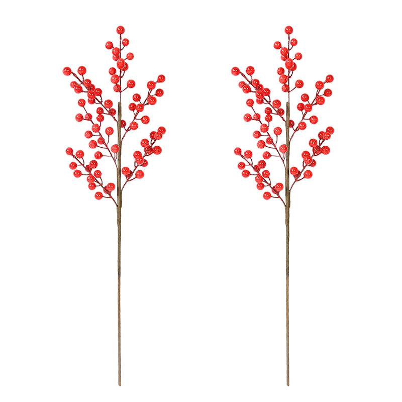 1/2pcs Christmas Decor Red Berry Stamen Branch Artificial Flower Bouquet Xmas Home Vase DIY Decoration Wedding Party Fake Plant
