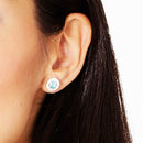 Round Light Blue Studs Earrings Europe Style Fine Jewerly For Women Classic Crystal Gift In 925 Sterling Silver