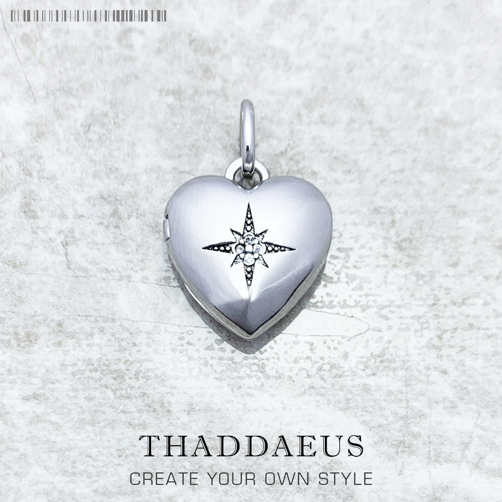 Heart Locket with Star Pendant New Fine Jewelry Europe Accessories 925 Sterling Silver Romantic Gift For Women