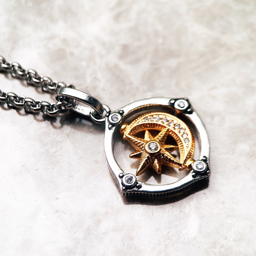 Star And Moon Golden Pendant Link Chain Necklace Summer Brand New Fine Jewelry Europe 925 Sterling Silver Lucky Gift For Women