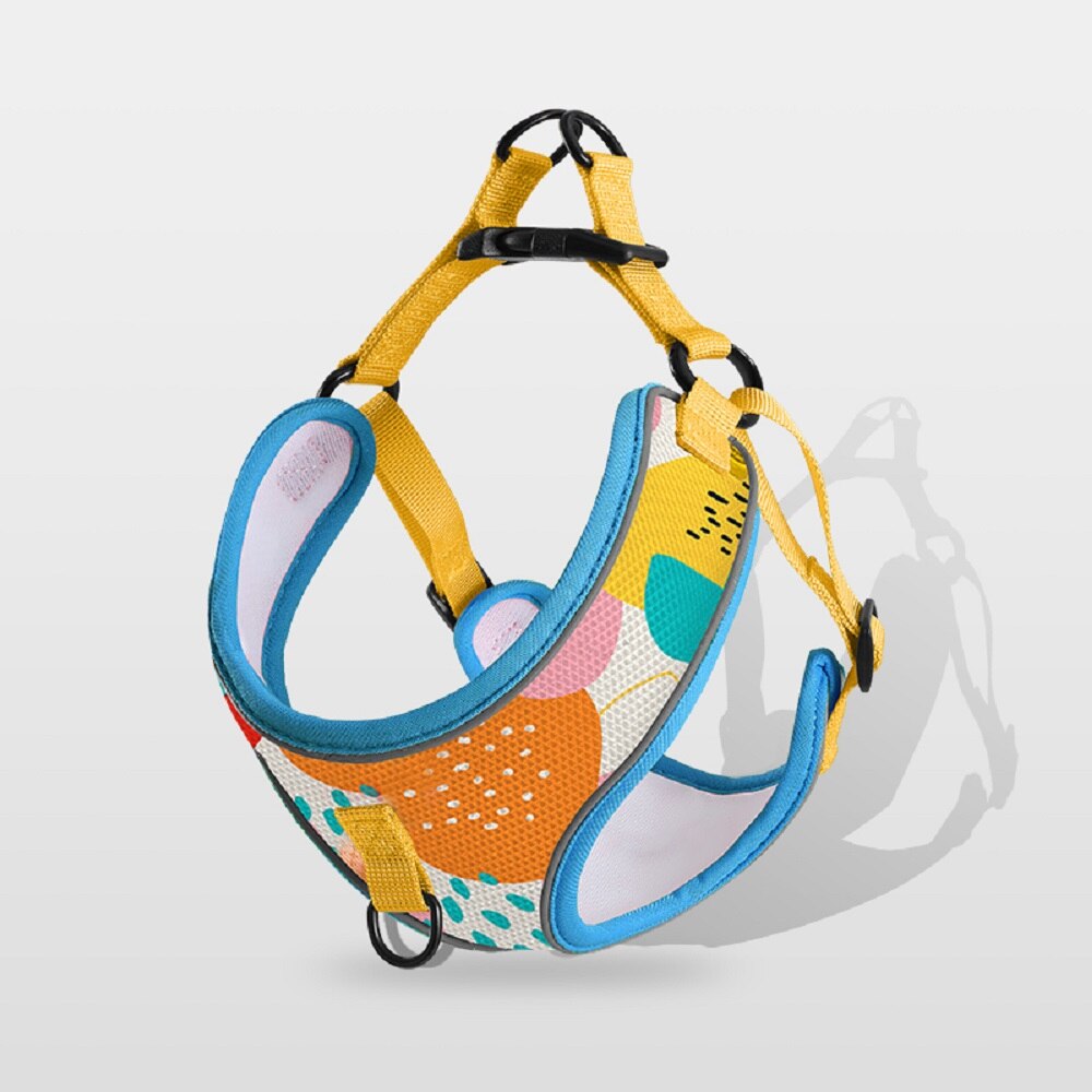 Dog Harness with 1.2m Traction Leash Set Adjustable Mesh Breathable Vest Type Chest Strap Puppy Colorful Doodle for Medium Dogs - anconmall