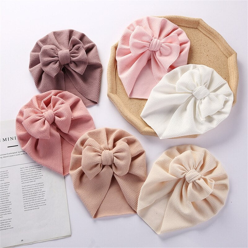 Baby Hat Cute Bows Knot Beanie Floral Bowknot Headwrap Newborn Soft Cotton Solid Color Bonnet Infants Kids Headwear Gifts
