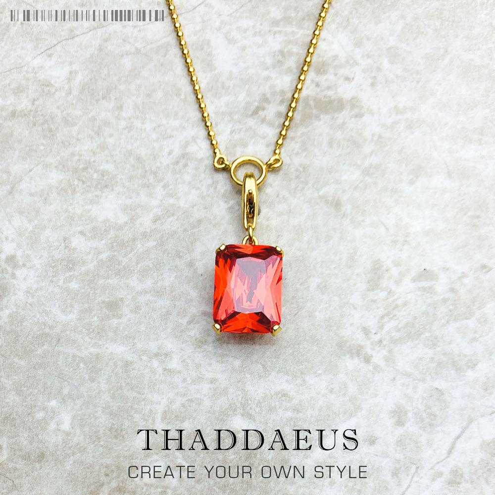 Charm Necklace Orange Stone,2020 Autumn New Fine Jewelry Highlight a Timeless Europe 925 Sterling Silver Bijoux Gift For Women