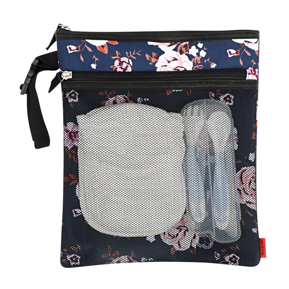 Baby Diaper Bag Cartoon Print Waterproof Wet Dry Nappy Zipper Handbag Stroller Carry Pack Travel Outdoor Wet Diaper Storage Bags