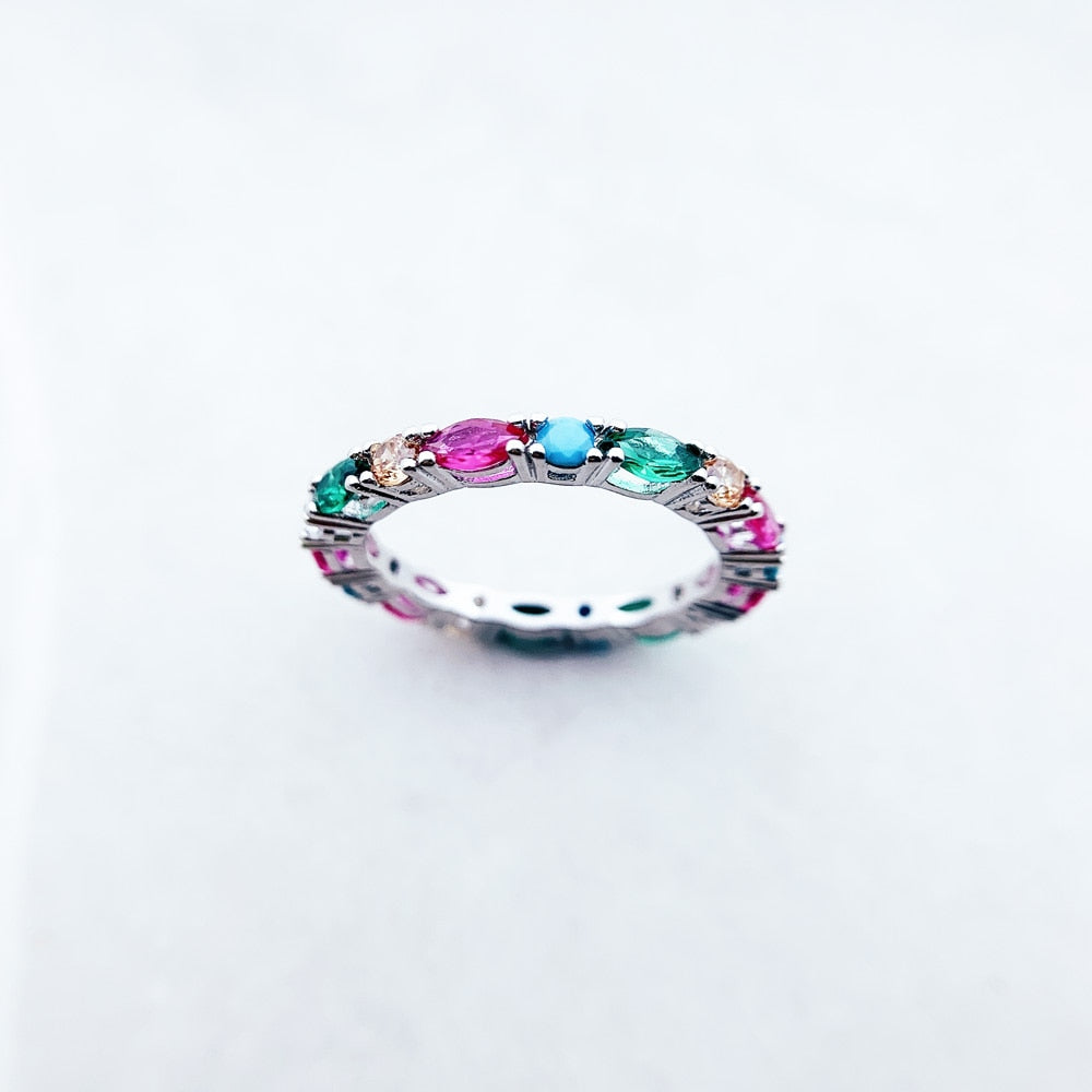 Colorful Stones Royal Ring,Europe Style Bridal Sets Glam Fashion Jewelry For Women Gift In 925 Sterling Silver