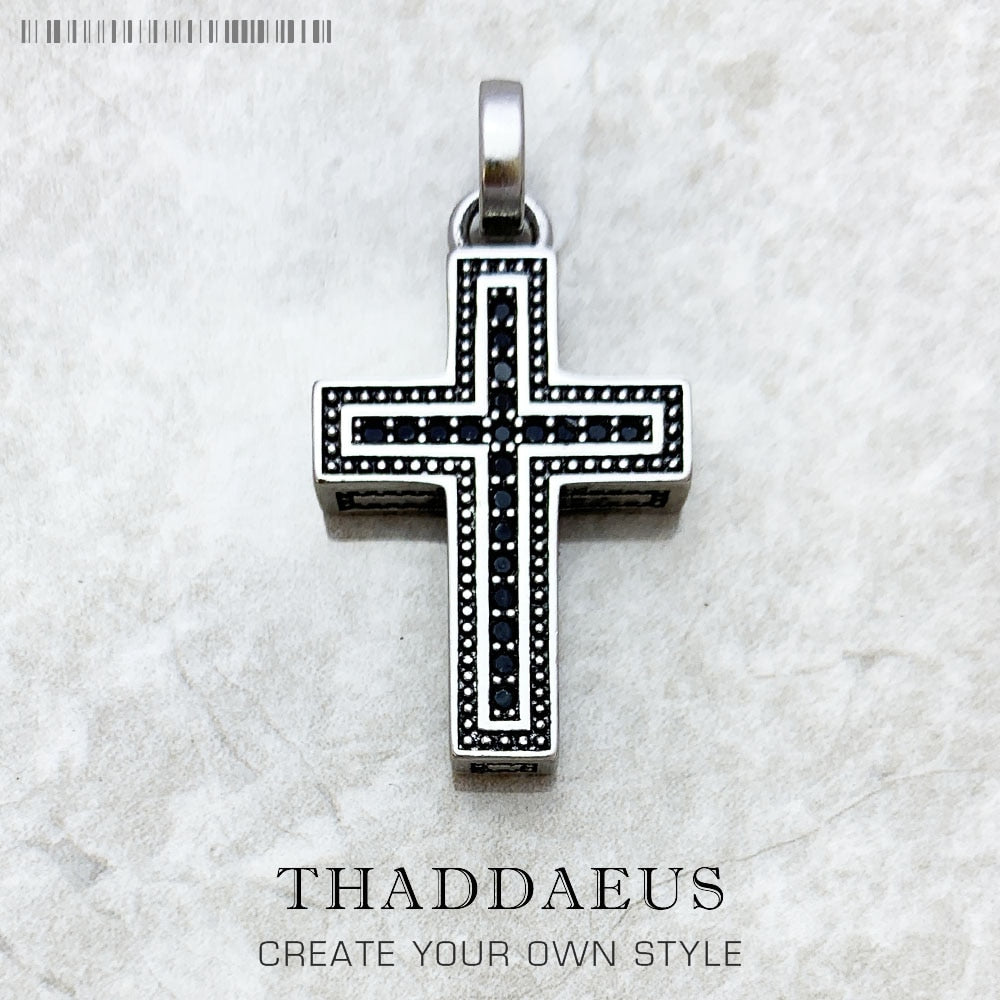 Pendant Black Cross Summer Vintage Unisex Jewelry Europe Accessorie 925 Sterling Silver Gift For Woman Men