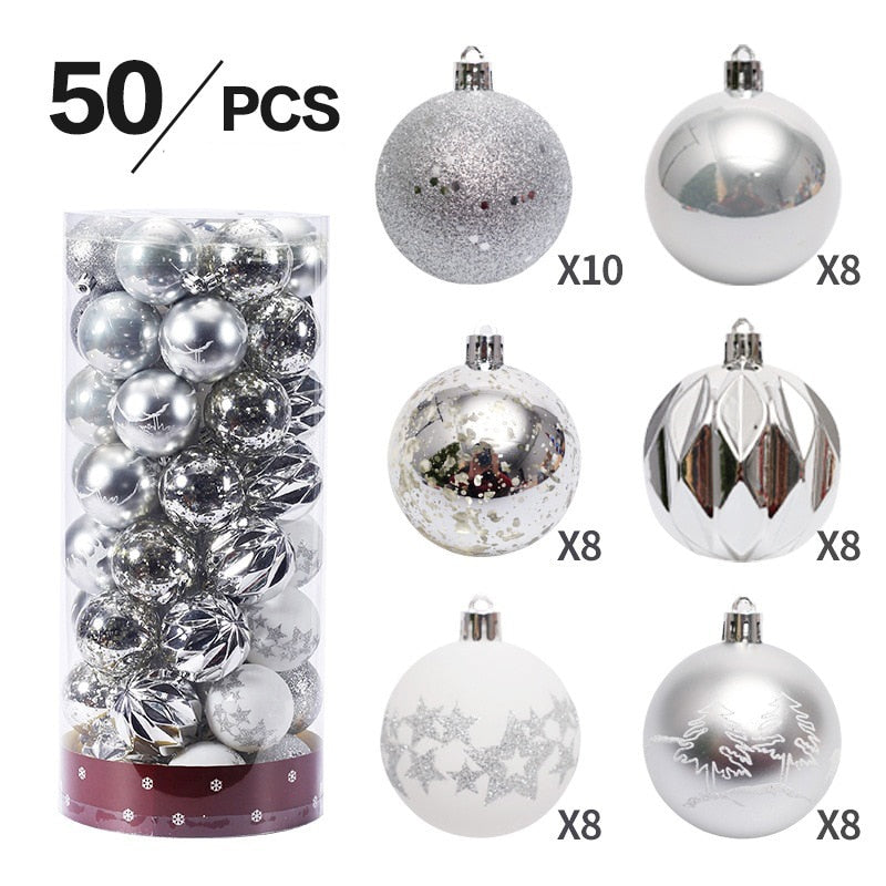 50Pcs 6cm Mixed Christmas Balls Xmas Tree DIY Ornament Pendant Christmas Decoration for Home Noel Navidad Natal New Year Gifts