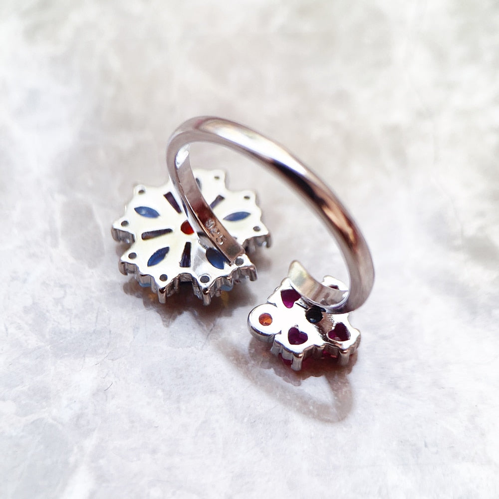 Ring Flowers Colourful Stones Europe Style Romantic Fine Jewerly For Women Brand New Bohemia Gift In Pure 925 Sterling Silver