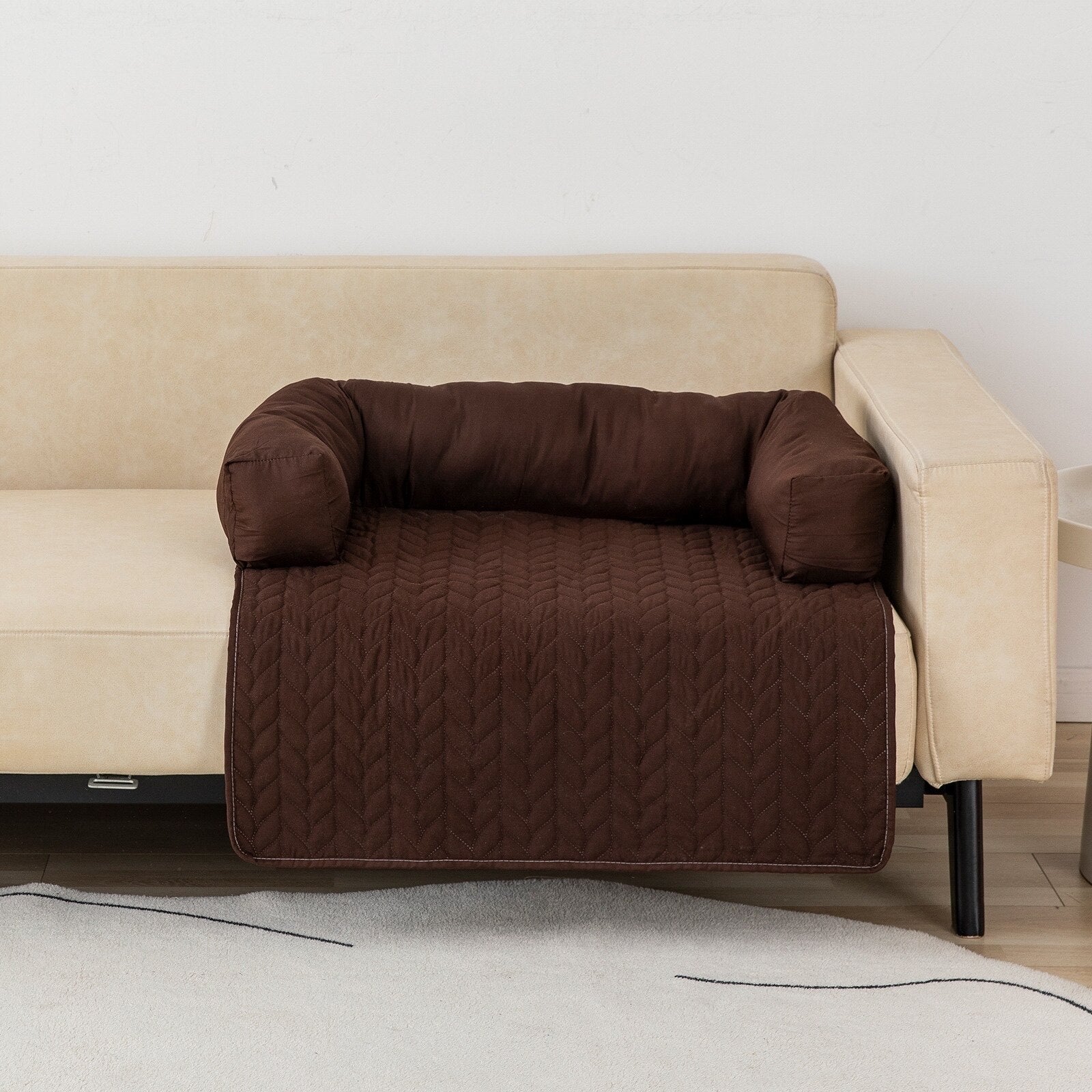 Four Seasons Waterproof Multifunctional Quilting Dog Bed Mat with Neck Bolster Machine Washable Sofa Cushion for Pet Dogs Puppy