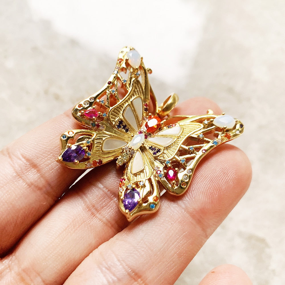 Detailed Golden Butterfly Pendant Brand New 925 Sterling Silver Jewelry Europe Accessorie Trendy Gift For Woman