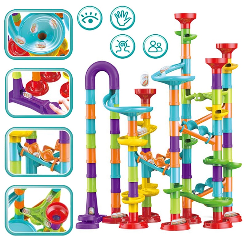 45-142PCS DIY Track Blocks Construction Marble Run Race Track Building Blocks Kids 3D Maze Toys Children Christmas Gift