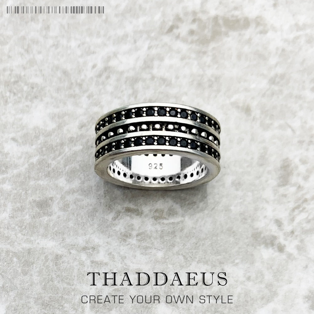 Band Ring Black CZ Pave Europe Style Vintage Jewelry Fine Jewerly For Women Men Gift In 925 Sterling Silver