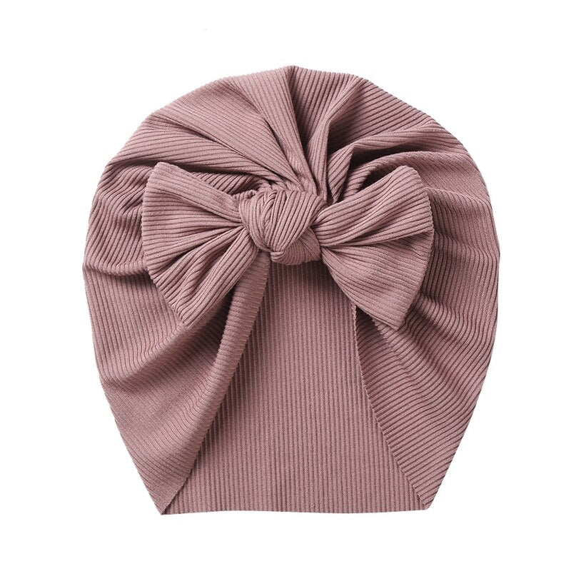 1Pc Baby Girl Turban Bow Hats Breathable Hat Headdress w/ Pure Color Comfort Beanie Skin Friendly Hand Wash Newborn Head