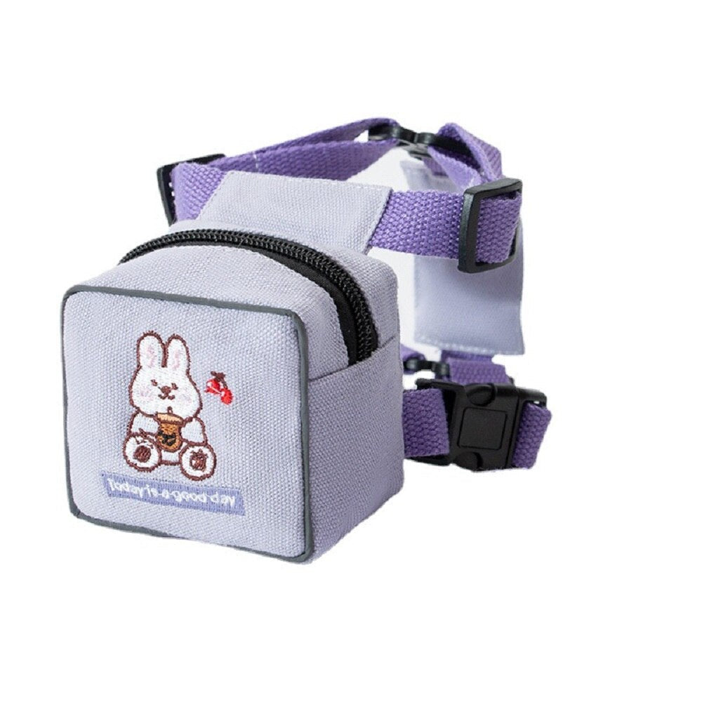 Small Dogs and Cats Vest Type Mini Self Carrier Backpack Cute Cartoon Pattern Outdoor Adjustable Harness with 1.5m Traction Rope - anconmall