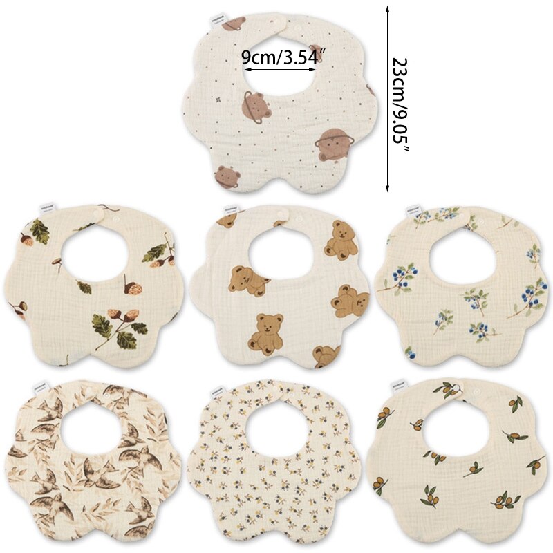 Baby Bibs Super Soft Cotton Gauze Baby Drooling Bibs Newborn Baby Saliva Towel Cute Print Petal Bib for Infants Toddlers