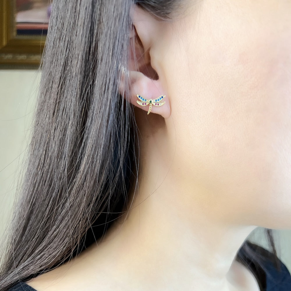 Dragonfly Golden Stud Earrings Europe Bohemia Fine Jewerly For Women Gift In Pure 925 Sterling Silver