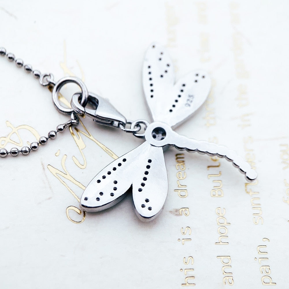 Charm Necklace Pink Dragonfly Winter Fashion Filigree New Jewelry Europe 925 Sterling Silver Gift For Women Girl