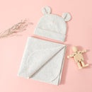 hibobi Newborn Solid Color Wrapped Blanket With Bear Ear Hat 2pcs