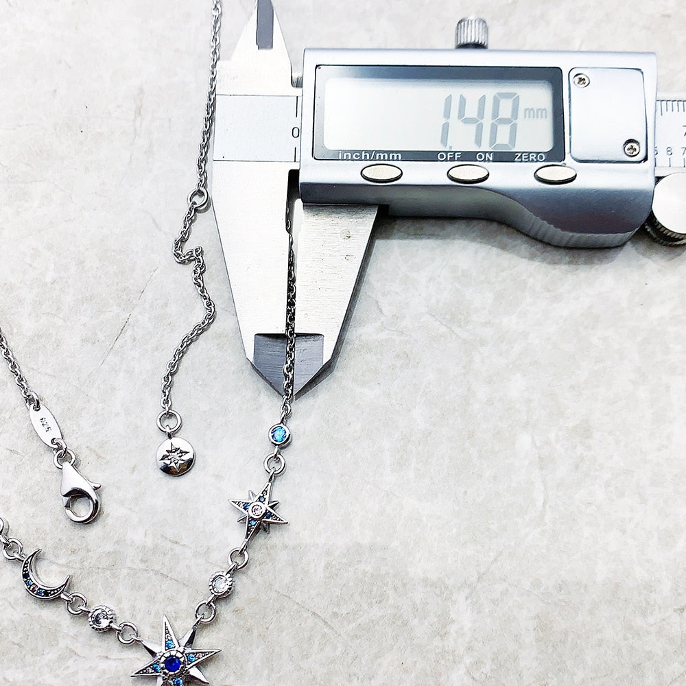 Royalty Star & Moon Necklace 2023 Spring New Link Chain Fine Jewelry Europe 925 Stering Silver Bijoux Trendy Gift For Women