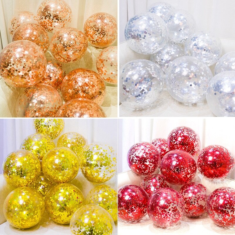 10pcs 12inch Glitter Gold Confetti Latex Balloons Romantic Wedding Decor Clear Balloon Birthday Party Decorations Kids Baby Show - anconmall