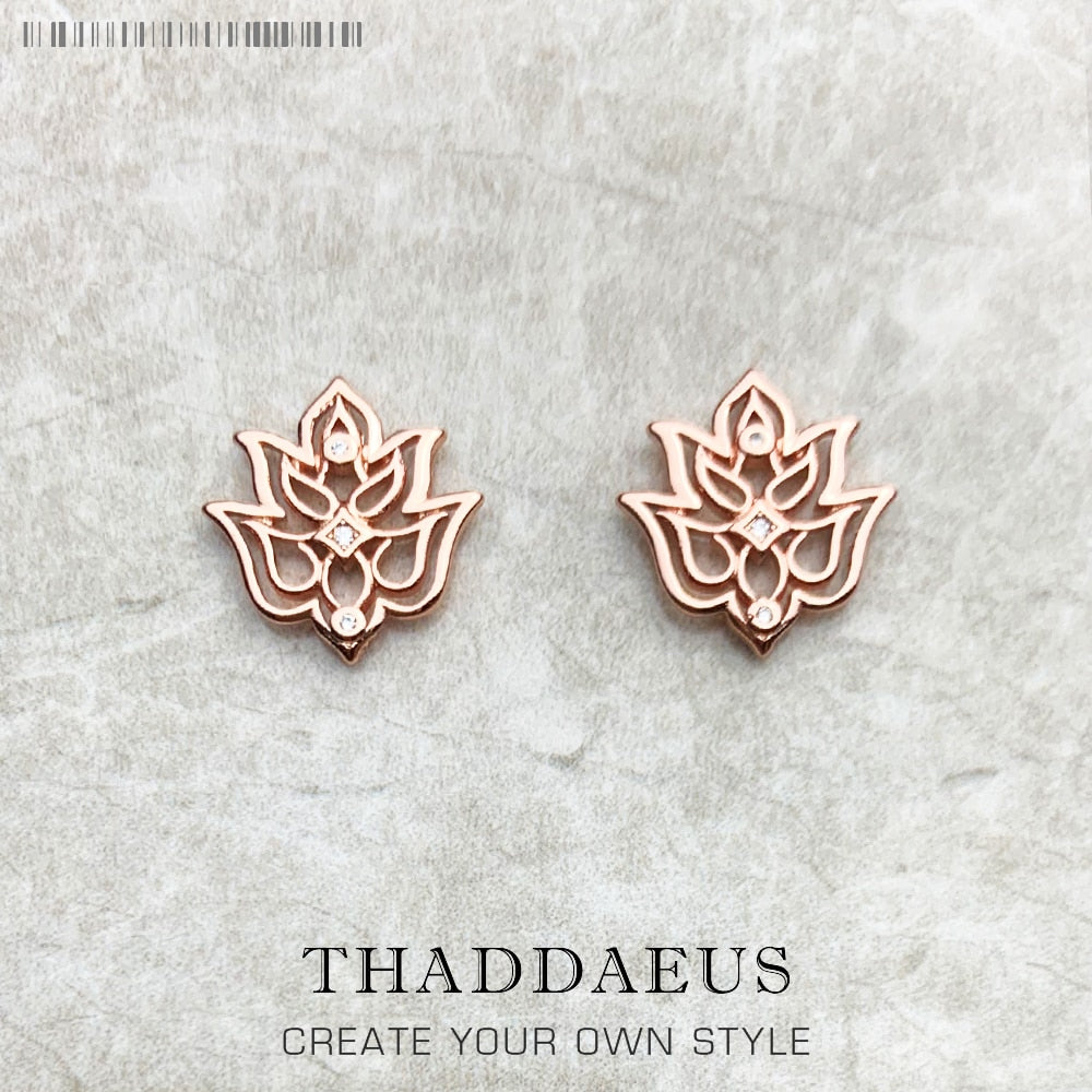 Flower Lotus Rose Gold Stud Earring,Europe Style Fine Jewerly For Women Gift In 925 Sterling Silver