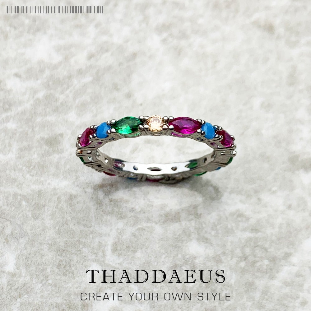 Colorful Stones Royal Ring,Europe Style Bridal Sets Glam Fashion Jewelry For Women Gift In 925 Sterling Silver