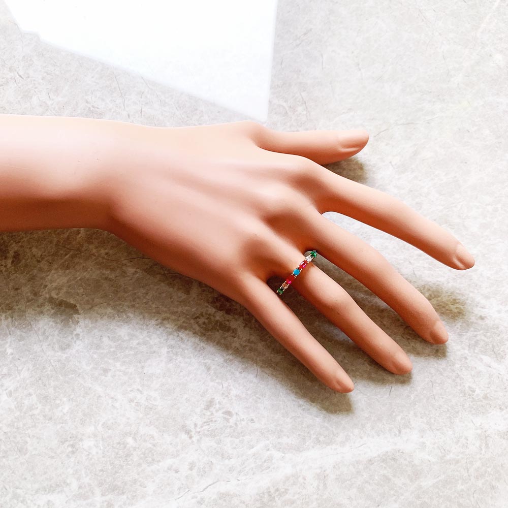 Gold Color Colorful Stones Ring Europe Style Glam Fine Jewerly For Women Gift In 925 Sterling Silver