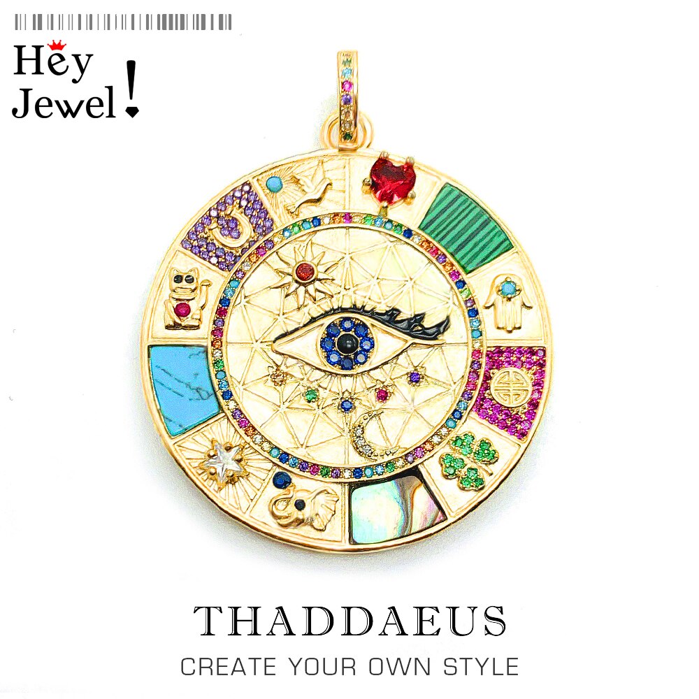 Pendant Large Amulet Magical Lucky Heart Cat Elephant Clover Symbols Fatima Golden Jewelry 925 Sterling Silver Women Men Gift