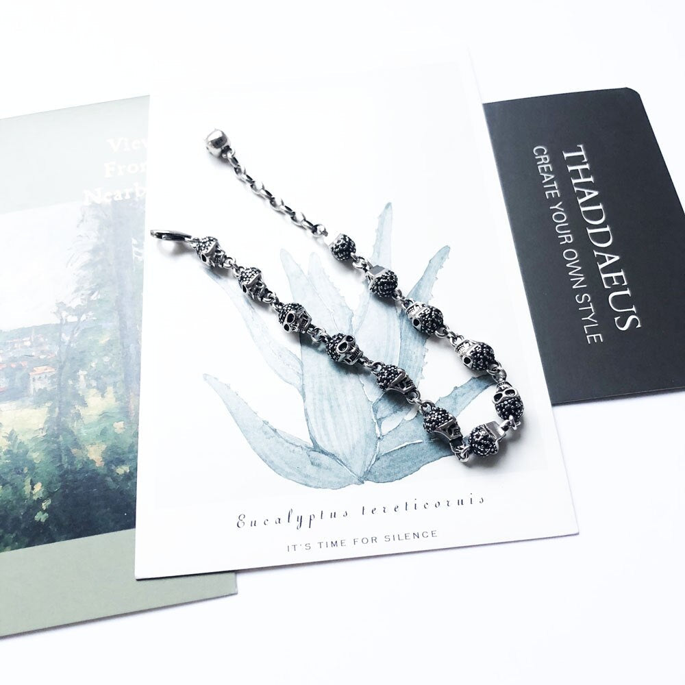 Bracelet Black Stone Skulls Punk Jewelry Link Chain Gift For Women Men