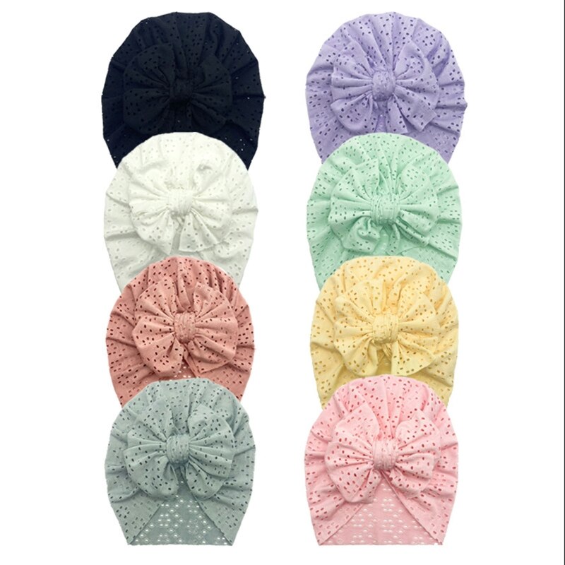 1Pc Newborn Fetal Hat Summer Hollow Breathable Baby Bow Knotted Polyester Hats for Newborn Infant Headwear Baby Shower Caps