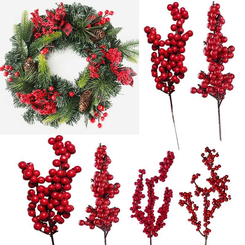 5Pcs Artificial Red Christmas Berries Pine Cone Branches For Christmas Home DIY Wreath Decorations Xmas Tree Ornaments Noel 2023