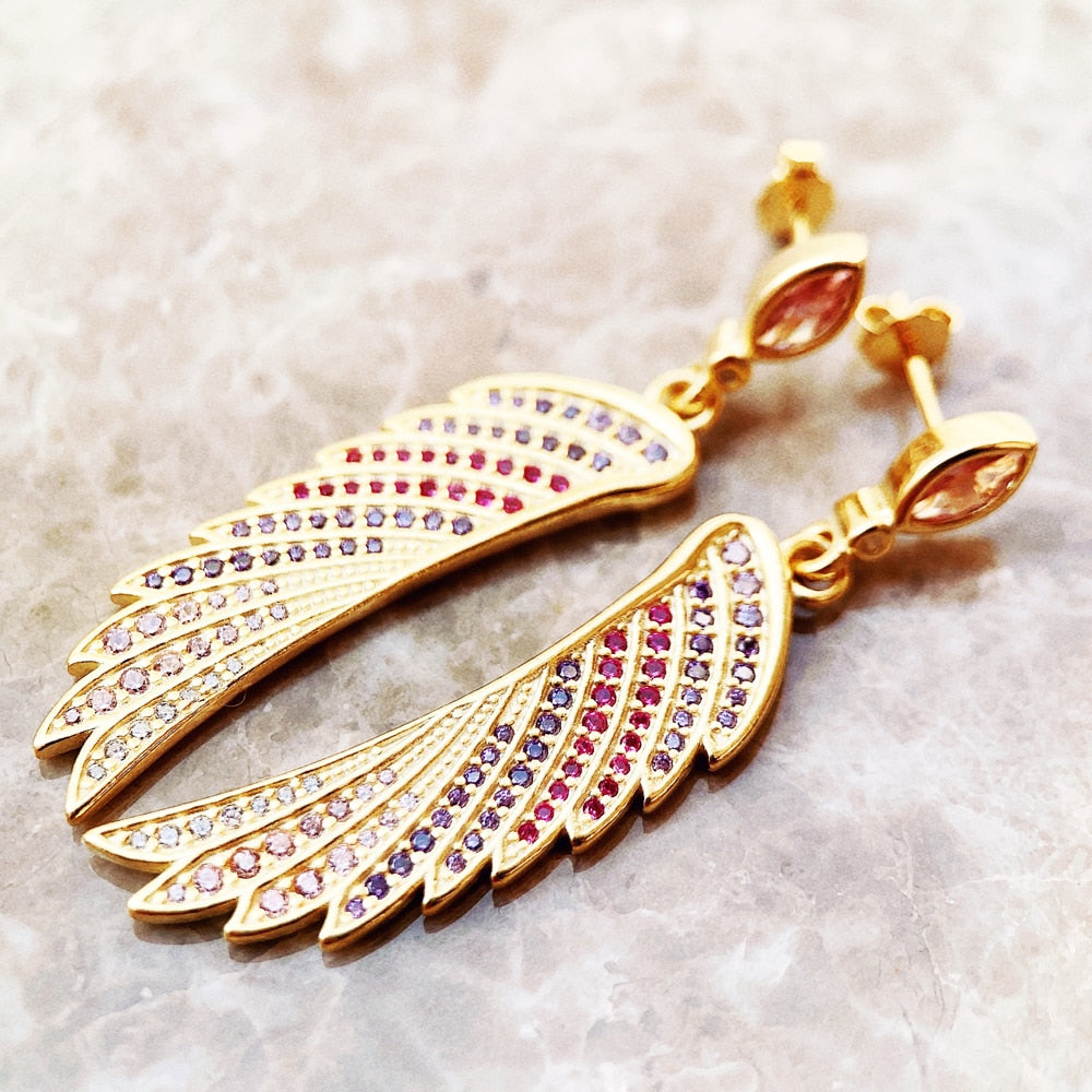 Earrings Gold-Coloured Hummingbird Wing Jewelry For Women New Statements Gift In Pure Sterling Silver 925