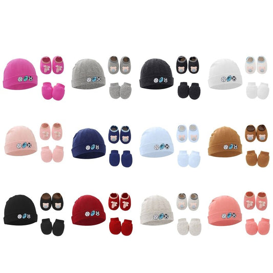 1 Set Baby Newborn Cotton Hat Gloves Foot Cover Set Newborn Accessory Supplies for Baby Girls Boys Birth Keeping Warm Clothes