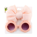 1Set Children Baby Girls Sunglasses Hair Band Set Solid Color Cartoon Glasses Knot Bow Headband Photo Props Gifts