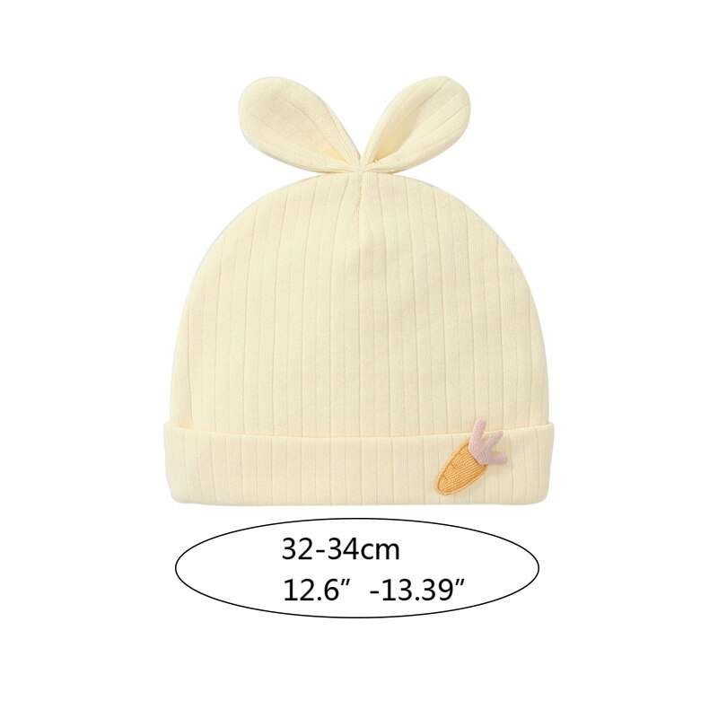 Baby Knit Beanie Hat with Bunny Ears for Boy Girl 0-3 Months Breathable Hats Infant Skull Cotton w/ Micro Stretchy