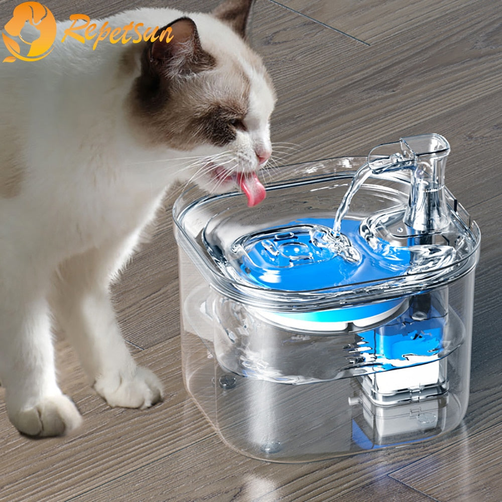 Transparent Fountain For Cats With Faucet USB Silent Automatic Pet Cat Filter Feeder Dog Drinking Bowl Motion Sensor Dispenser